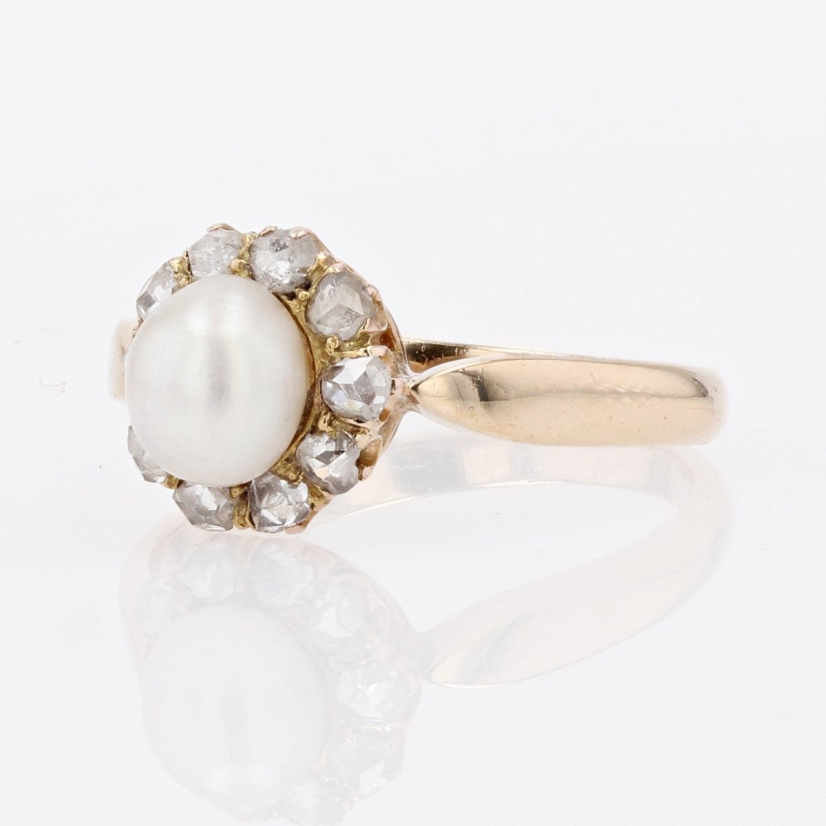 Bague Ancienne Marguerite Perle Fine Et Diamants-photo-4