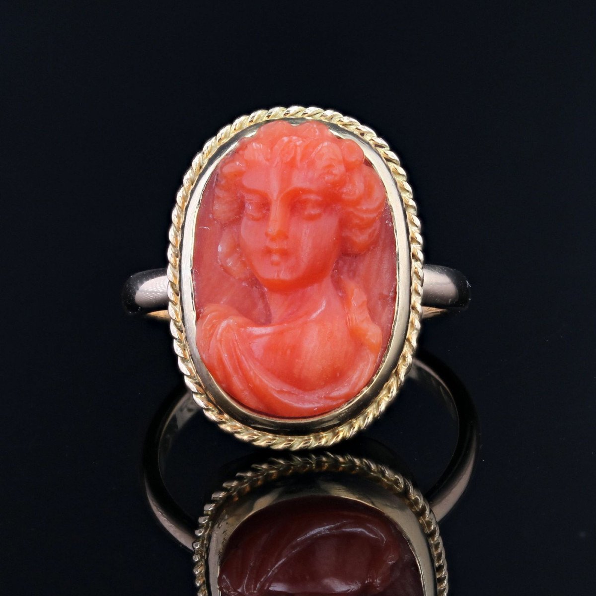 Bague Ancienne Camée Corail Et Or-photo-1