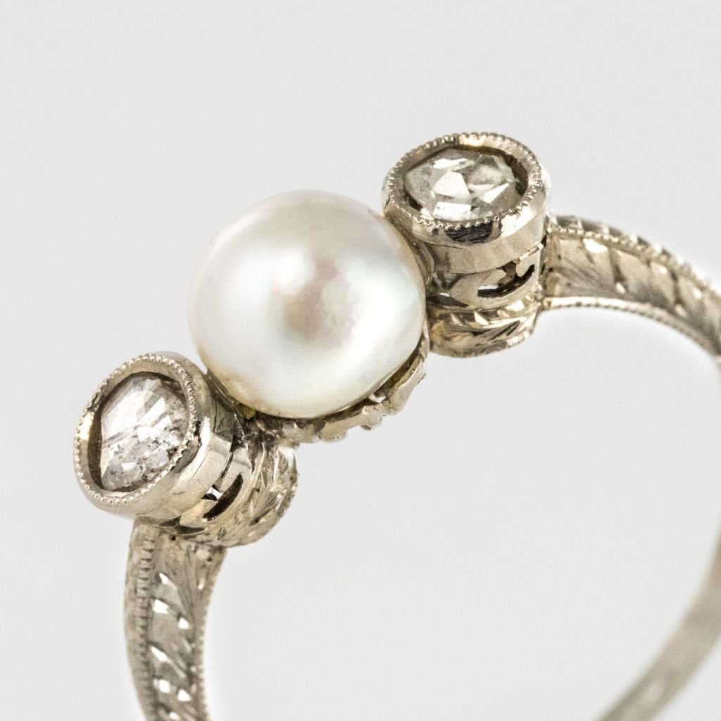 Old Pearl Diamond Ring And Rose Carved In-photo-3