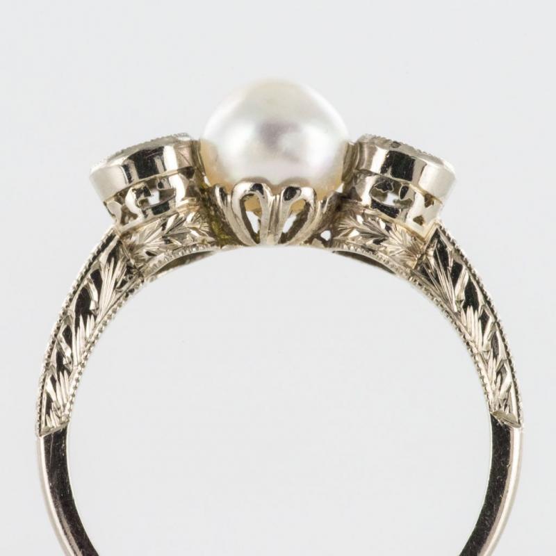 Old Pearl Diamond Ring And Rose Carved In-photo-3