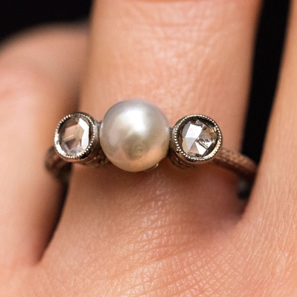 Old Pearl Diamond Ring And Rose Carved In-photo-4