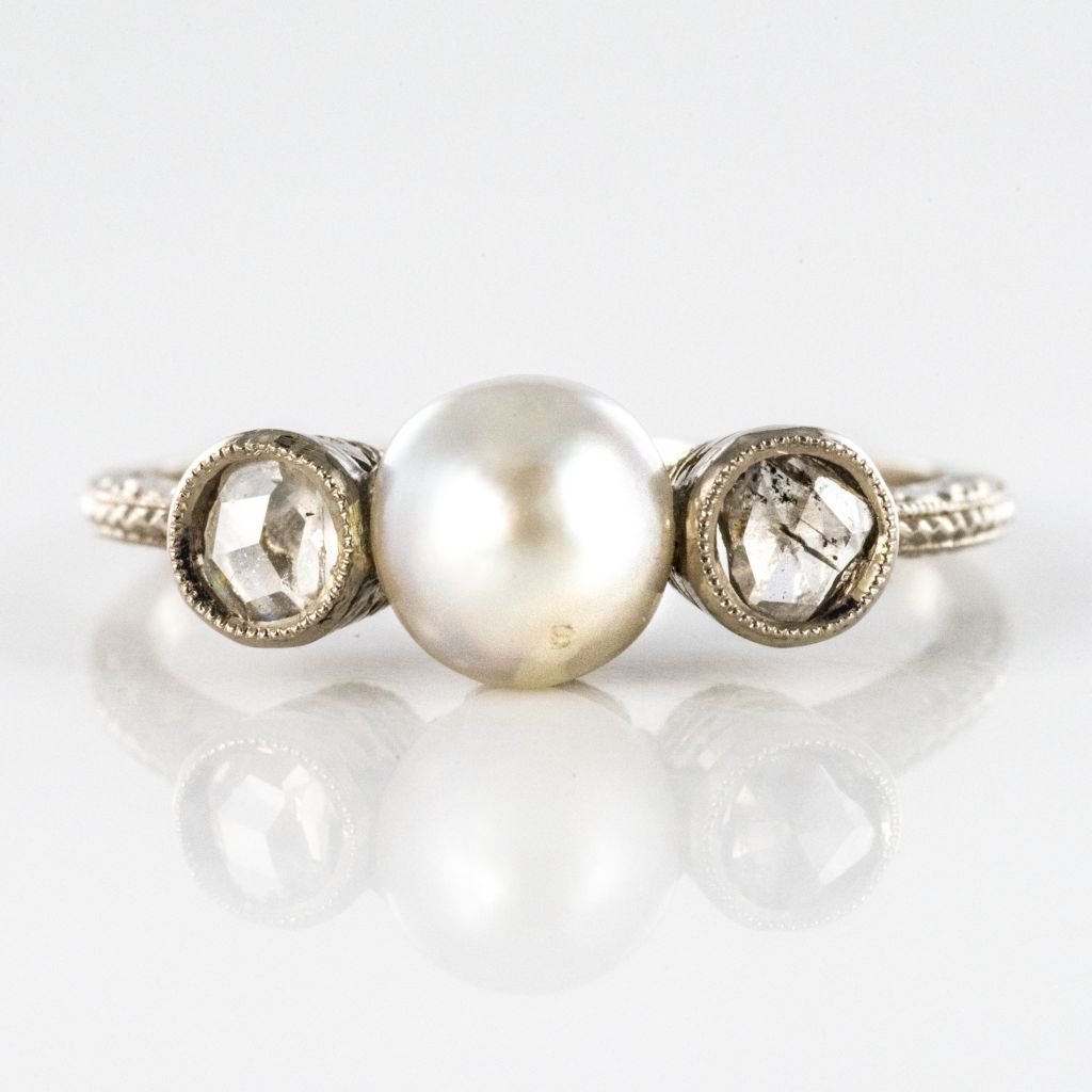 Old Pearl Diamond Ring And Rose Carved In-photo-5