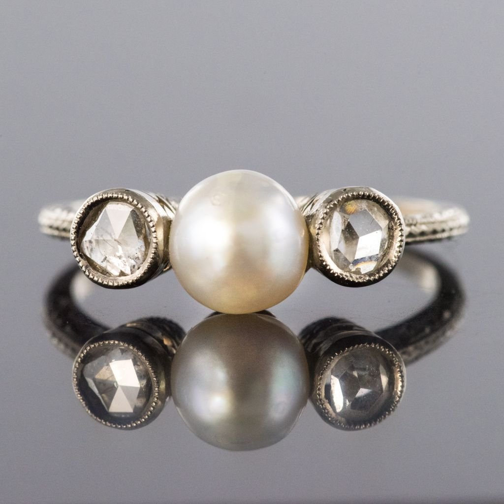 Bague Ancienne Perle Et Diamants Taillés En Rose-photo-7