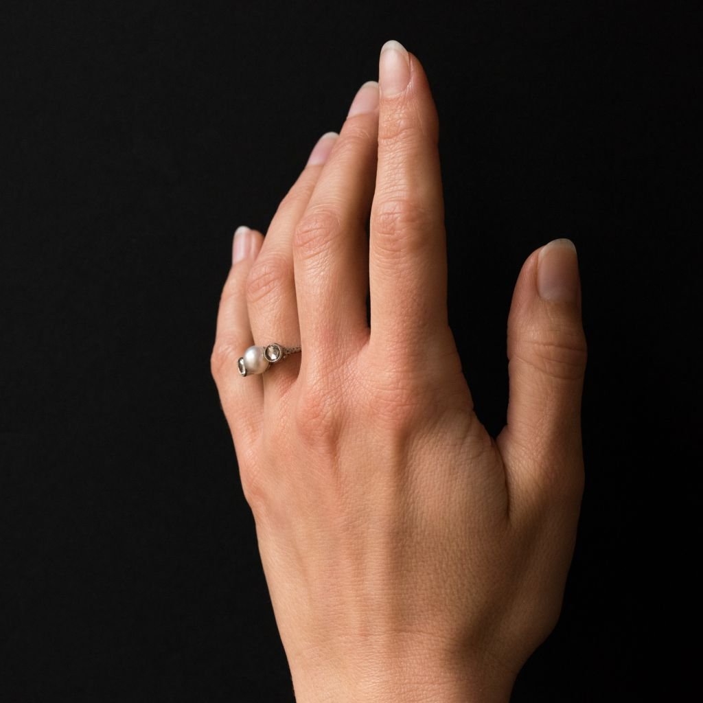 Old Pearl Diamond Ring And Rose Carved In-photo-8