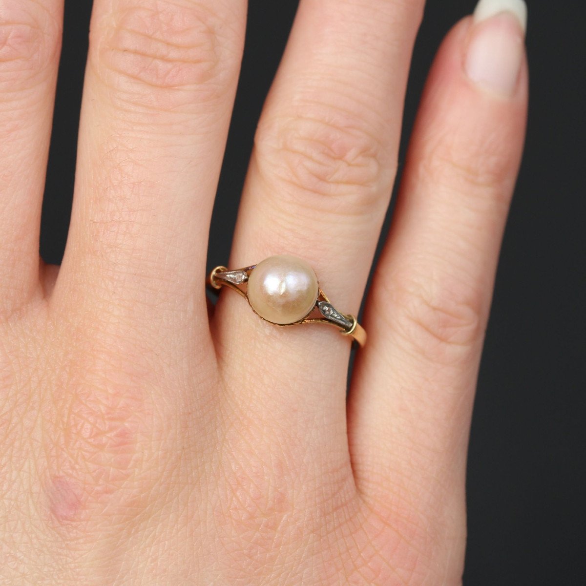 Bague Ancienne Perle Et Diamants Taillés En Rose-photo-2