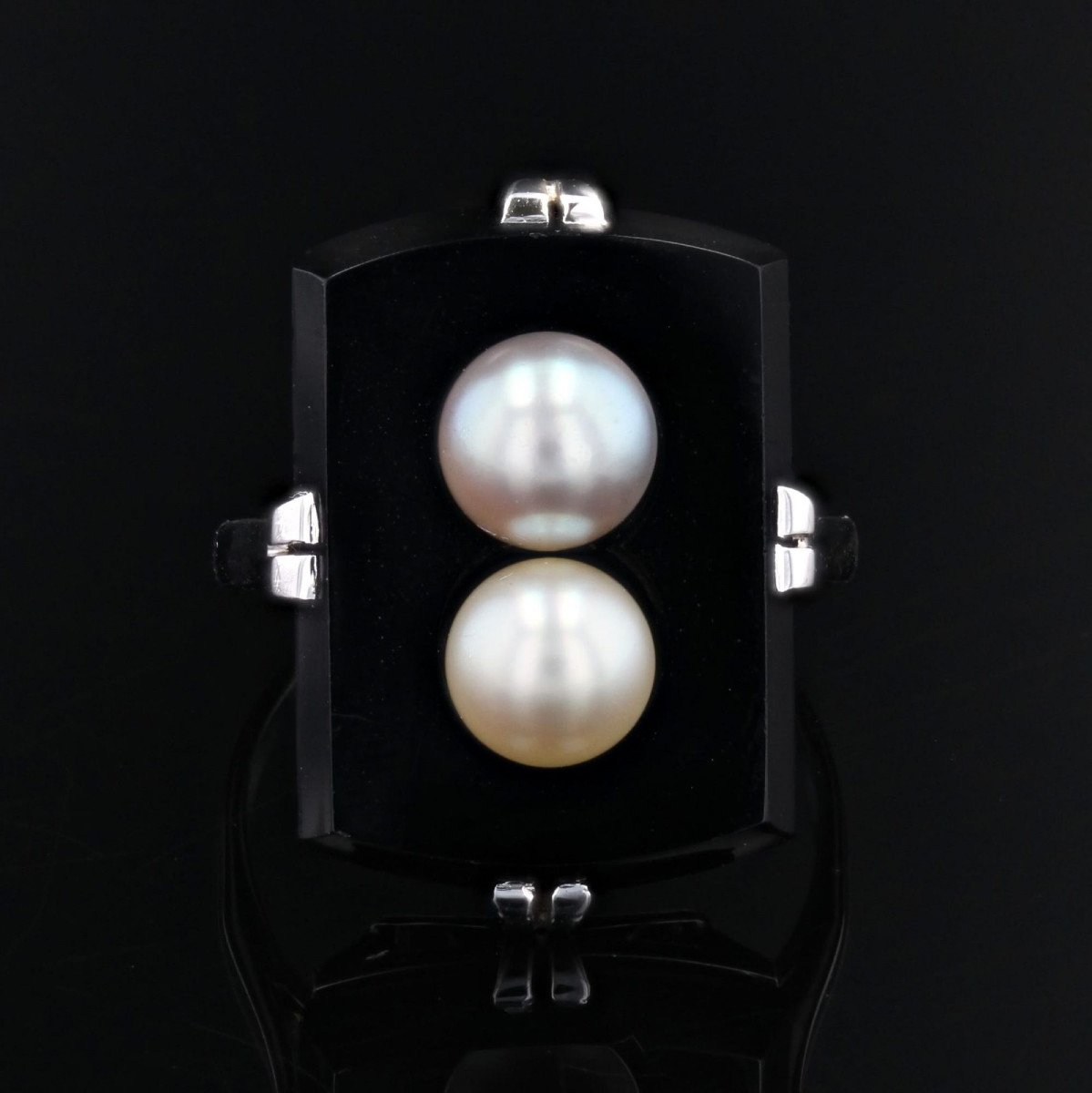 Bague Onyx Et Ses Perles De Culture Grise Et Dorée-photo-1