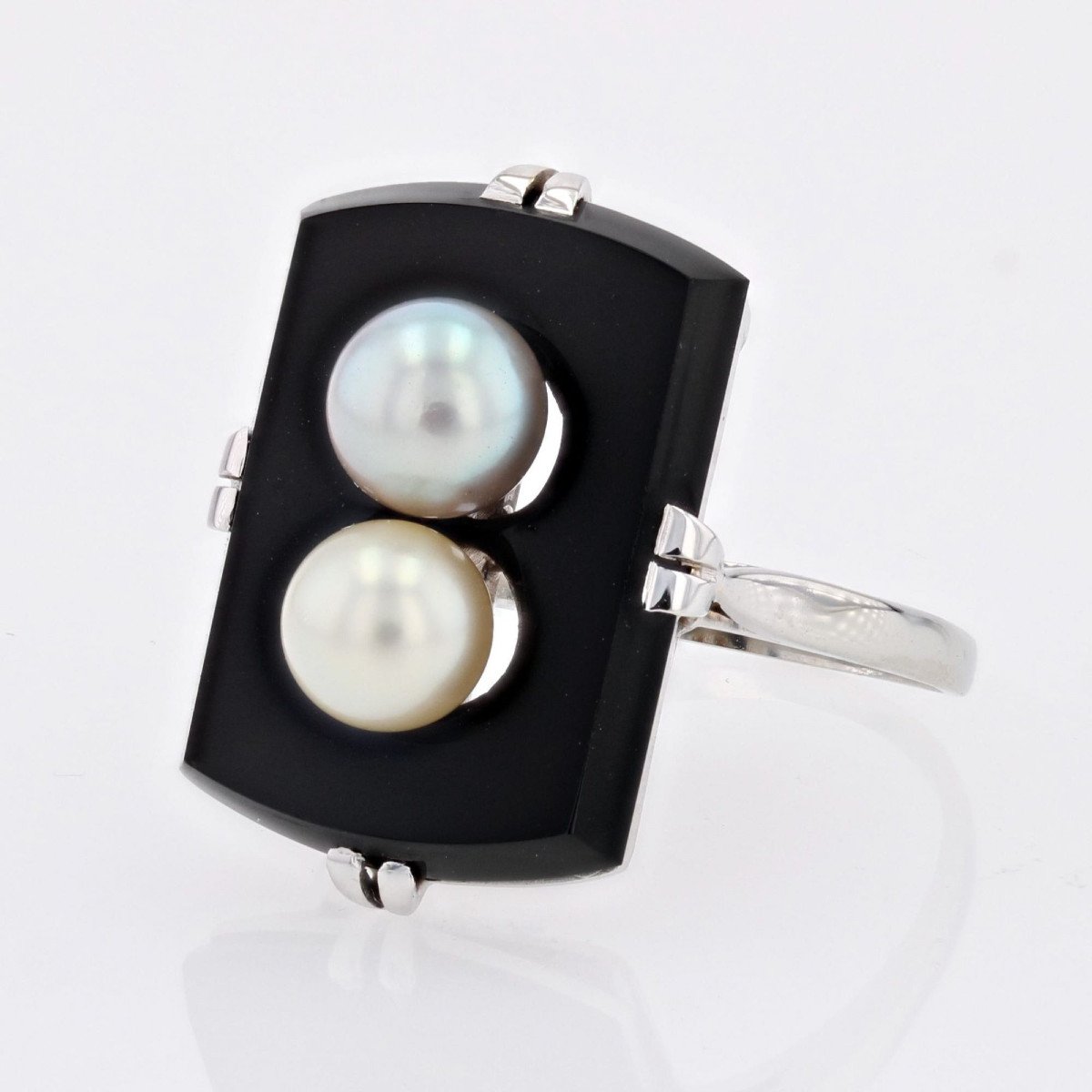 Bague Onyx Et Ses Perles De Culture Grise Et Dorée-photo-4