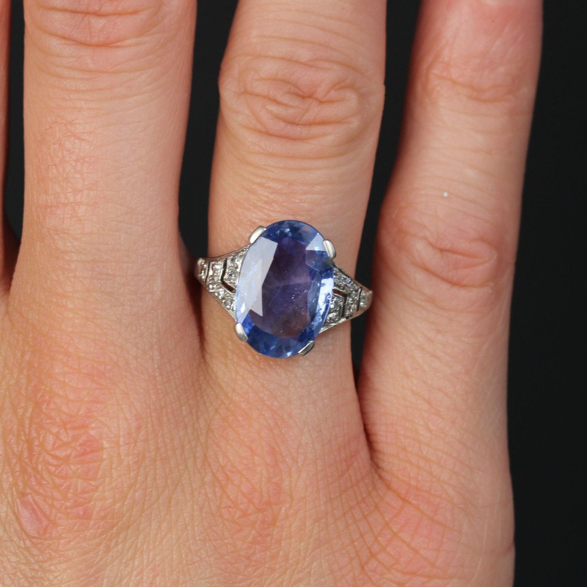 Bague Art Déco Saphir De Ceylan Et Diamants-photo-2