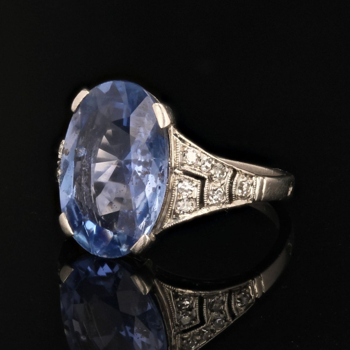 Bague Art Déco Saphir De Ceylan Et Diamants-photo-3