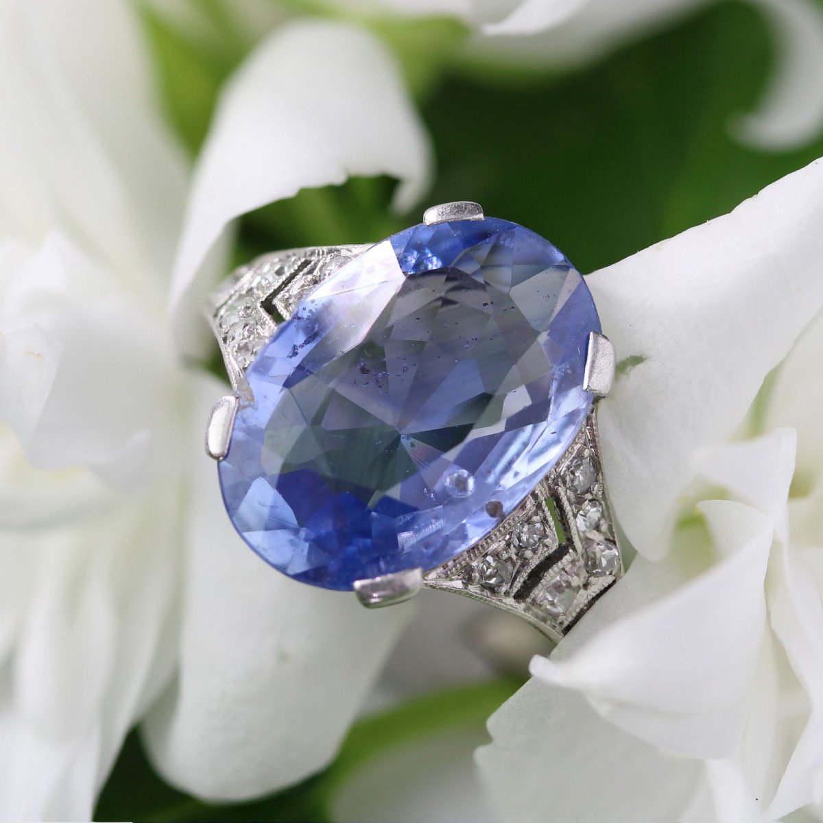 Bague Art Déco Saphir De Ceylan Et Diamants-photo-6