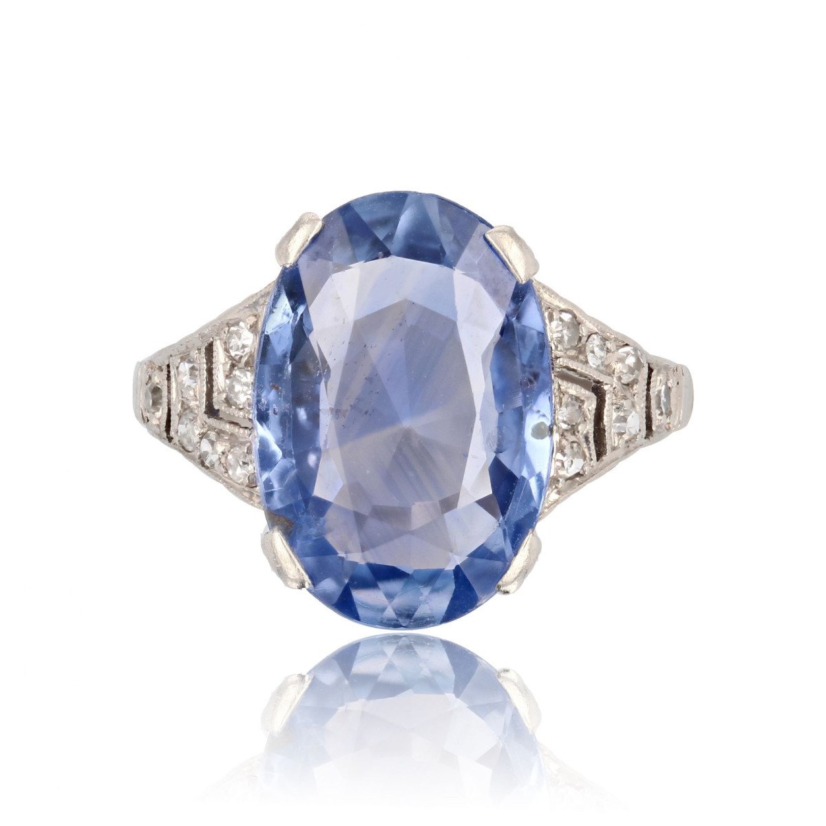 Bague Art Déco Saphir De Ceylan Et Diamants