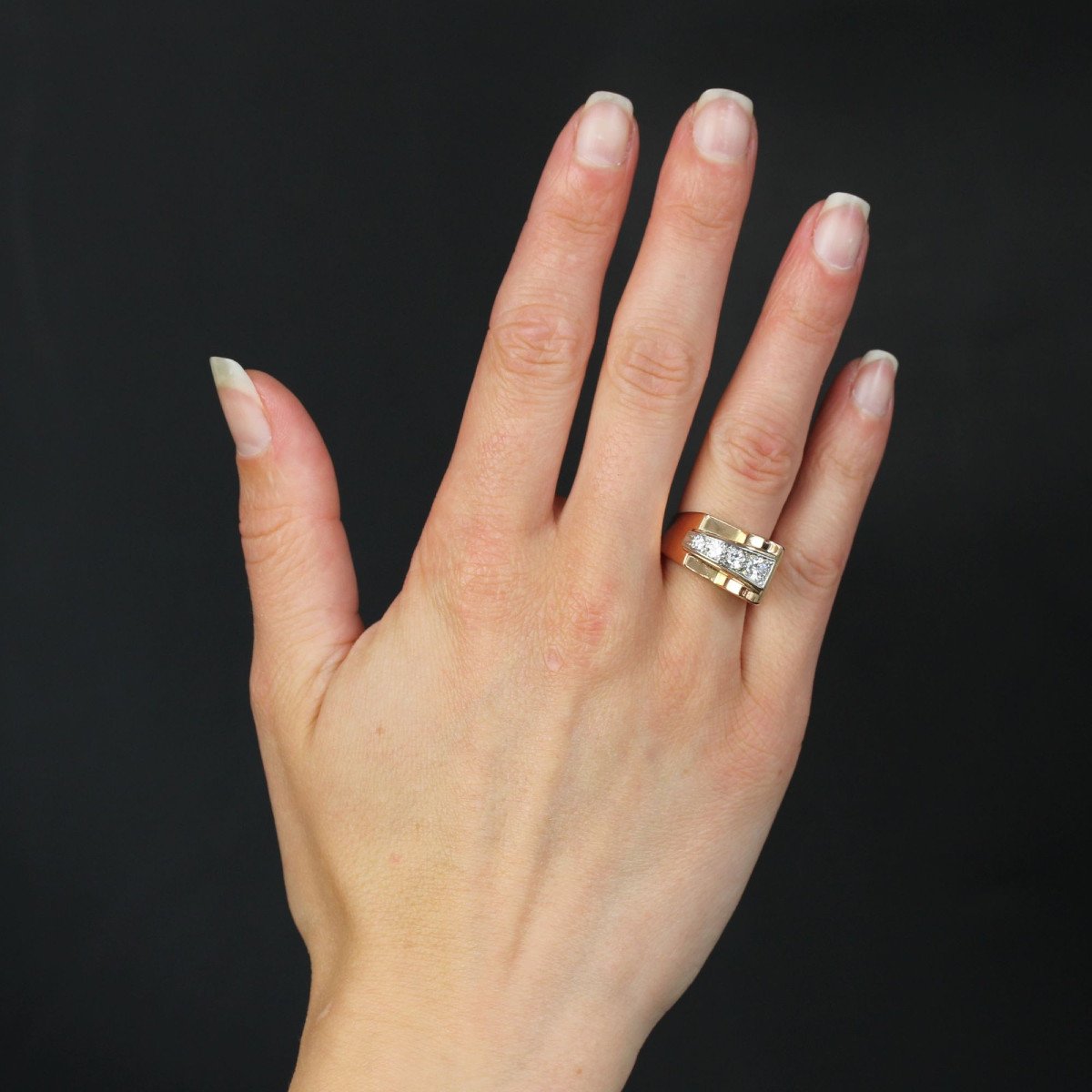 Rose Gold Asymmetric Diamond Tank Ring-photo-2