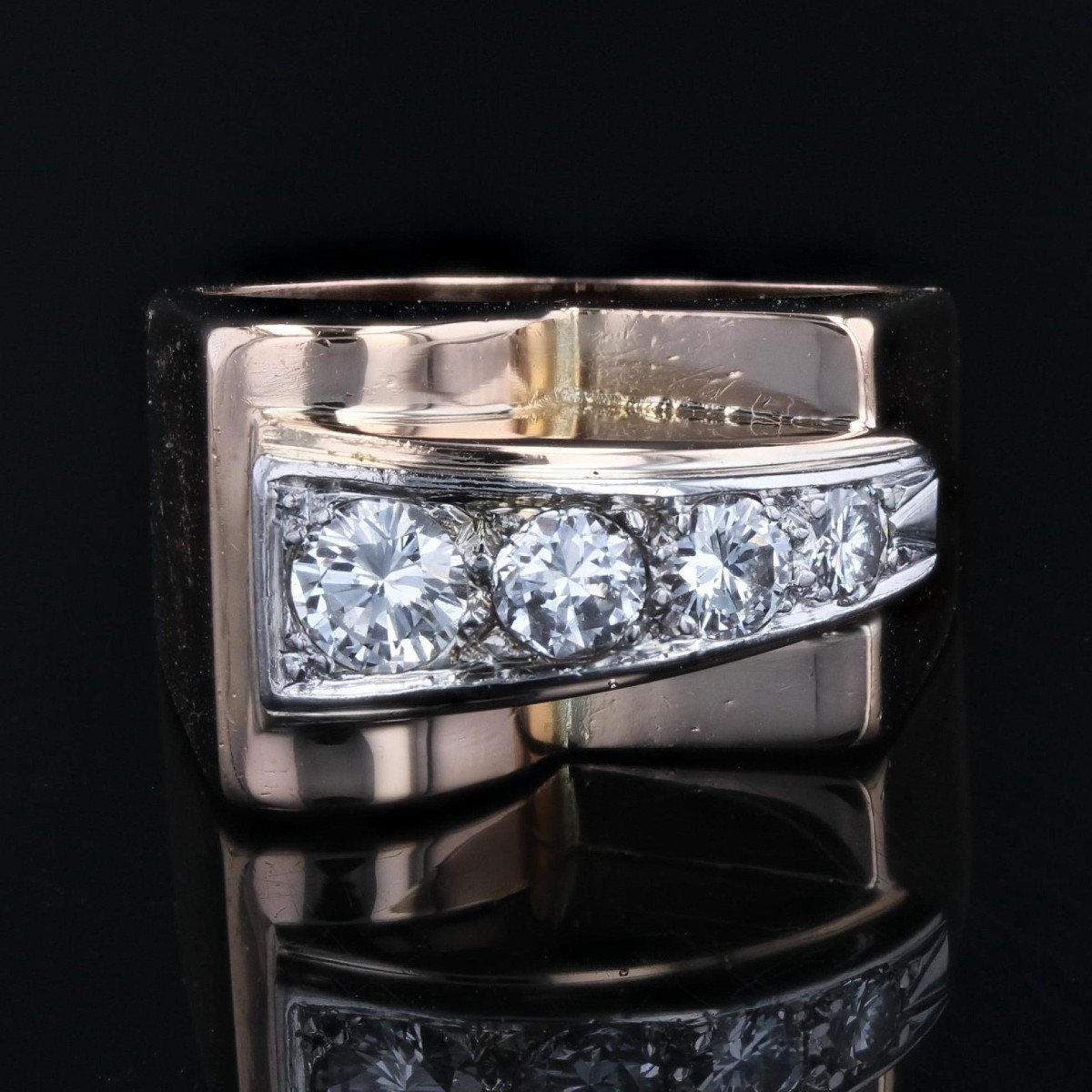 Rose Gold Asymmetric Diamond Tank Ring-photo-1