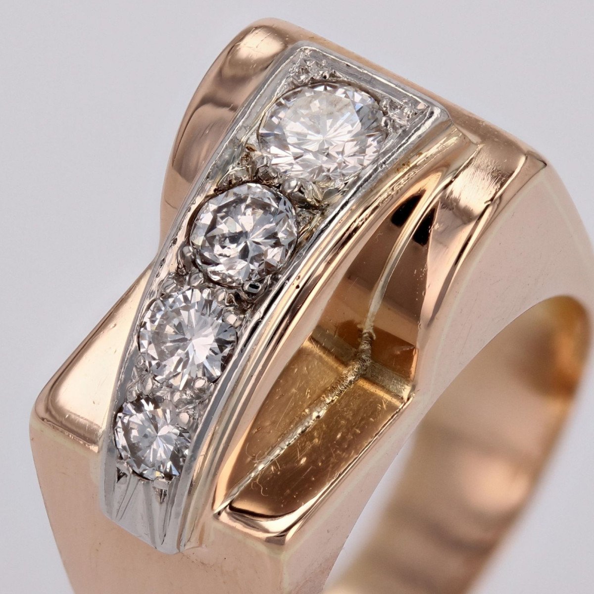 Rose Gold Asymmetric Diamond Tank Ring-photo-5