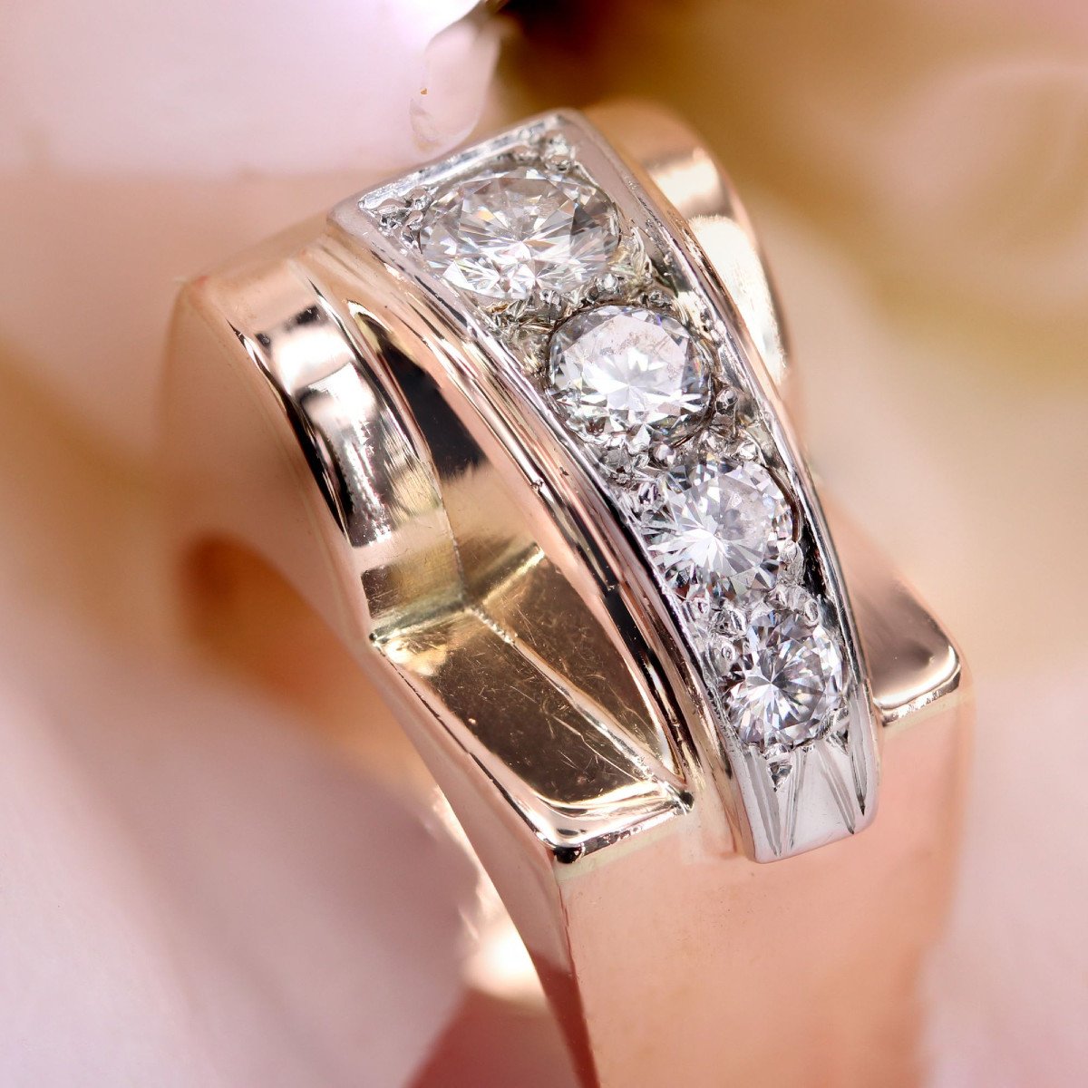 Rose Gold Asymmetric Diamond Tank Ring-photo-6