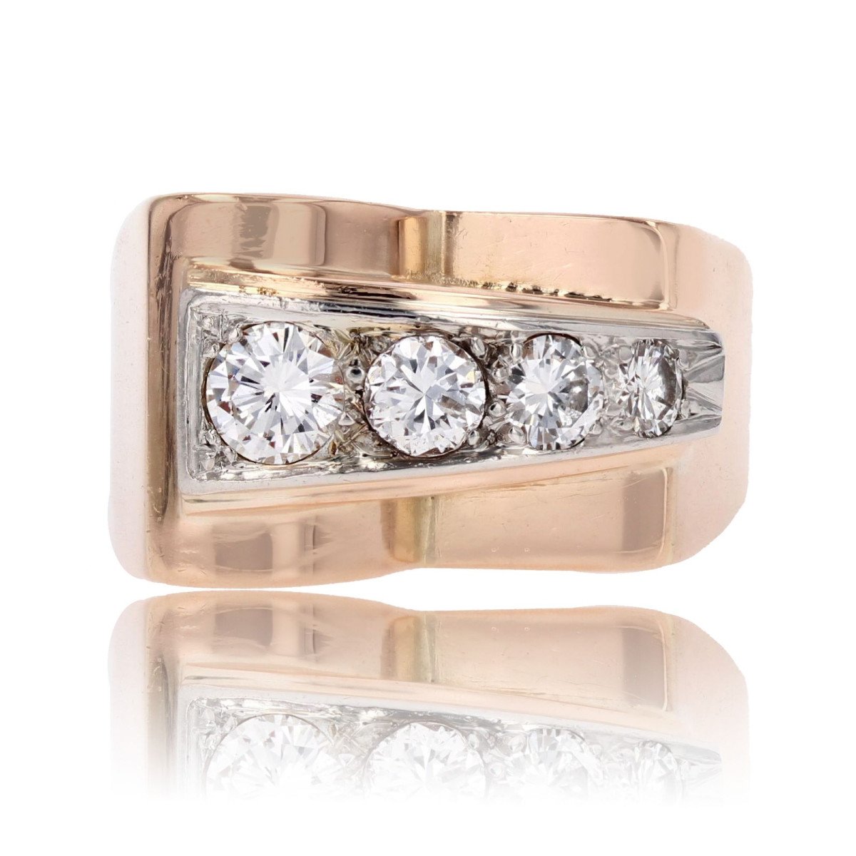 Rose Gold Asymmetric Diamond Tank Ring