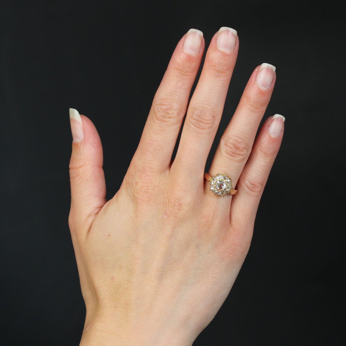 Antique Rose Cut Diamond Marguerite Ring-photo-2