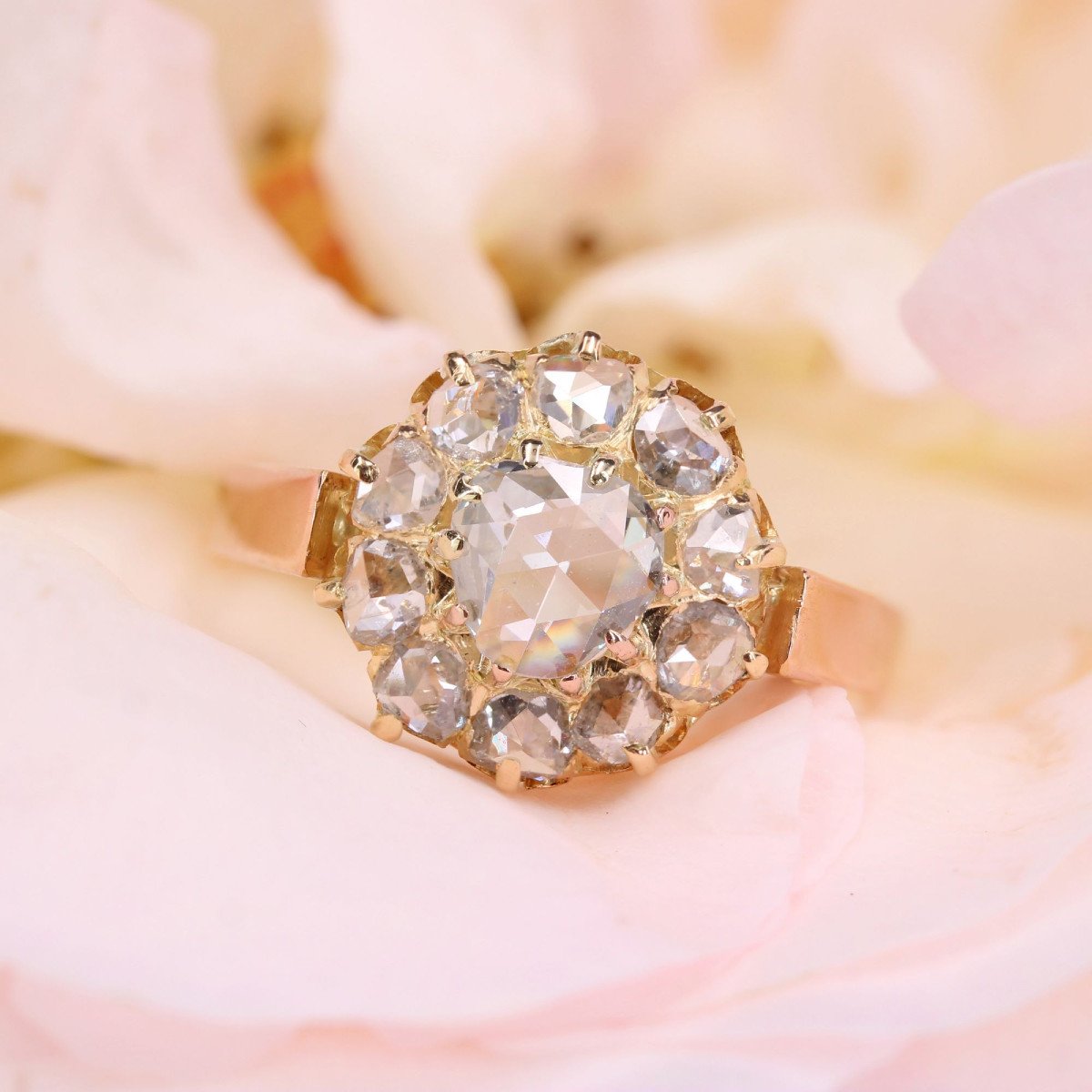 Antique Rose Cut Diamond Marguerite Ring-photo-3