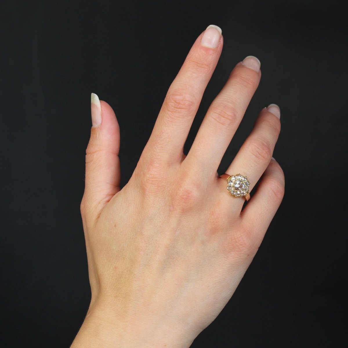 Antique Rose Cut Diamond Marguerite Ring-photo-4