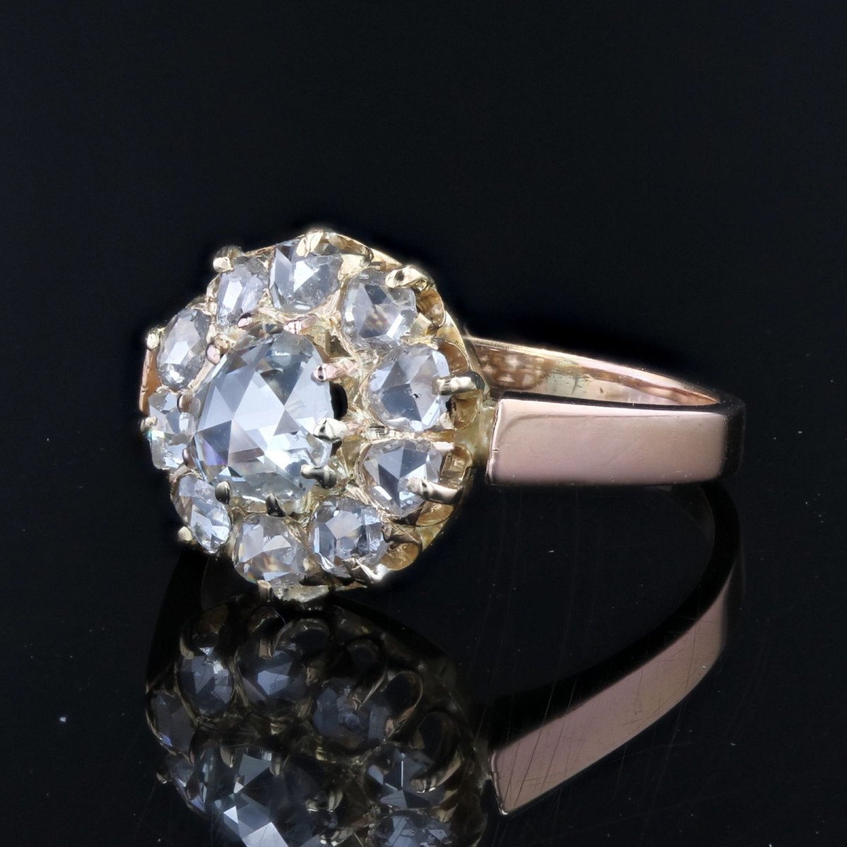 Antique Rose Cut Diamond Marguerite Ring-photo-4