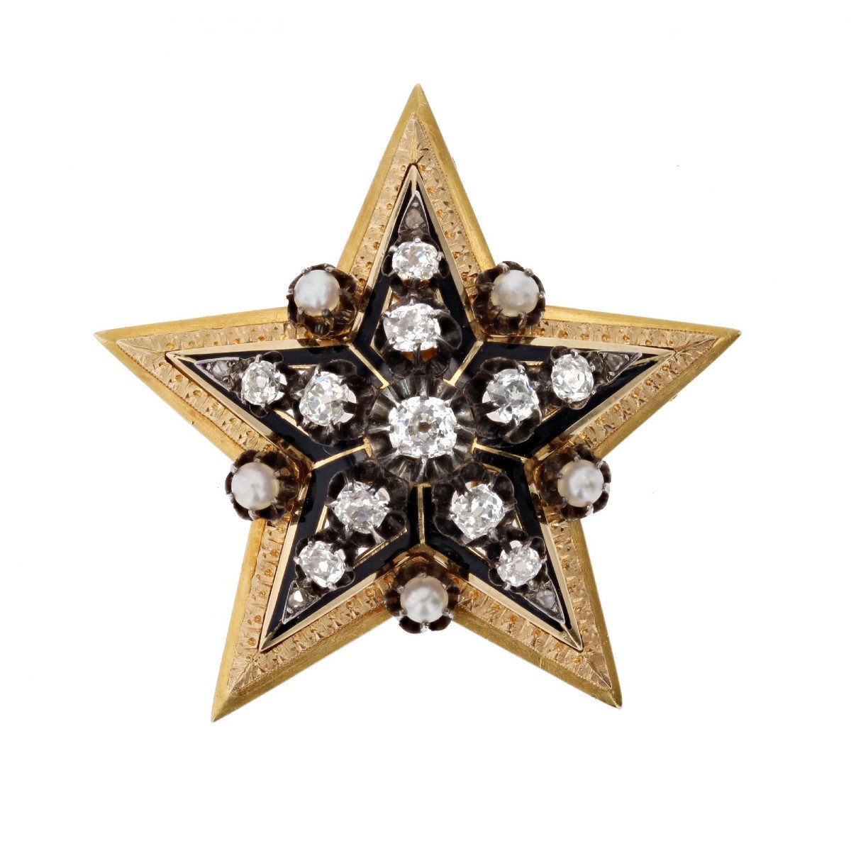 Etoile Ancienne Diamants Perle Fines Broche Pendentif