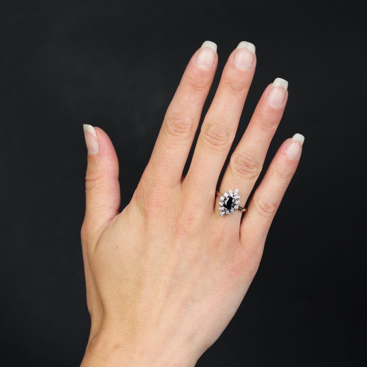 Marquise Sapphire Diamond Ring White Gold-photo-2