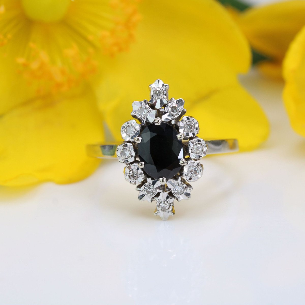 Marquise Sapphire Diamond Ring White Gold-photo-3