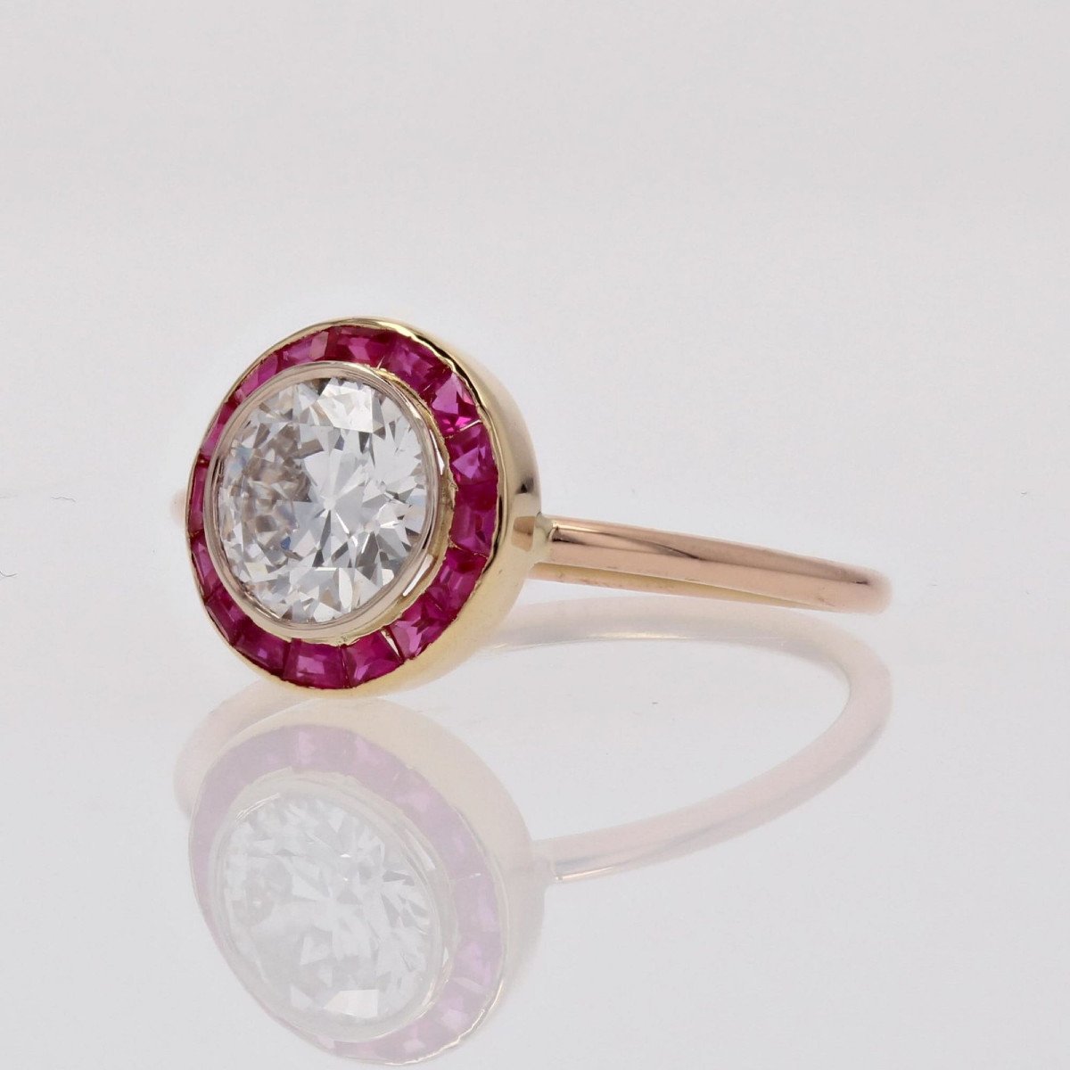 Bague Ancienne Ronde Diamants Et Rubis-photo-4