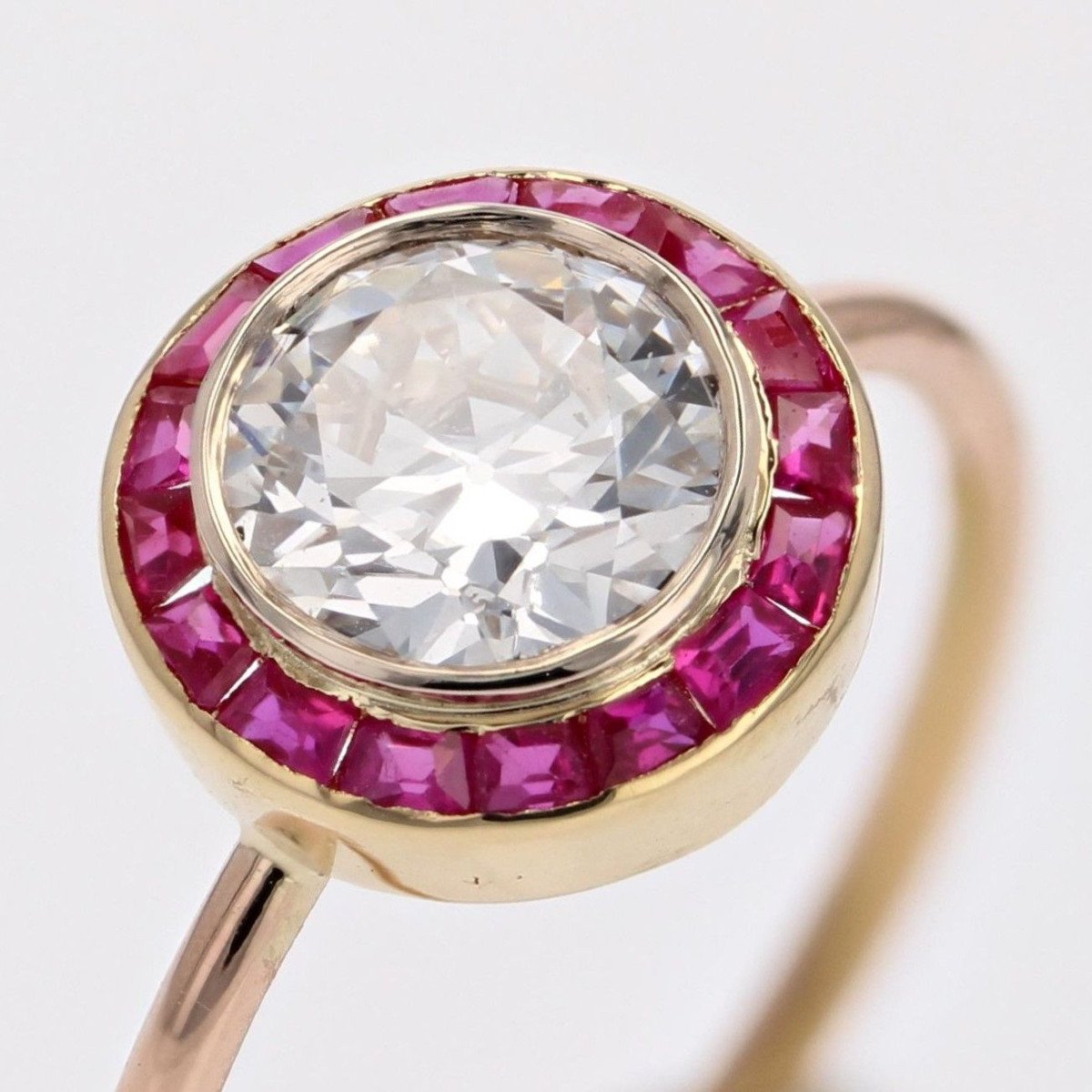 Bague Ancienne Ronde Diamants Et Rubis-photo-5