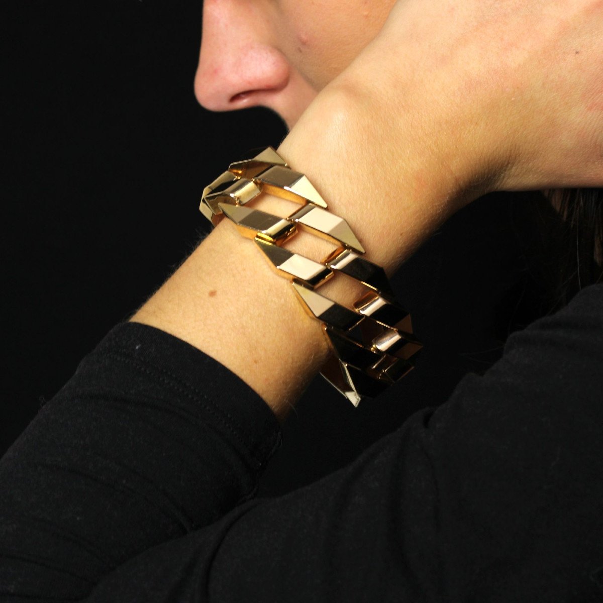 Bracelet Gourmette Géométrique En Or-photo-2