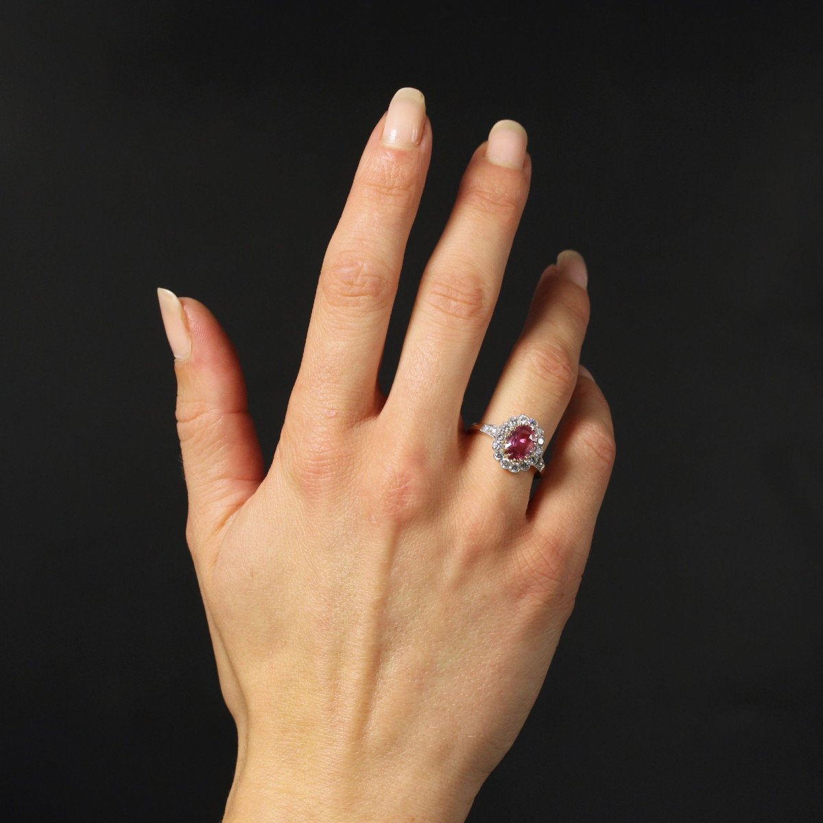 Bague Saphir Rose Diamants En Marguerite-photo-1
