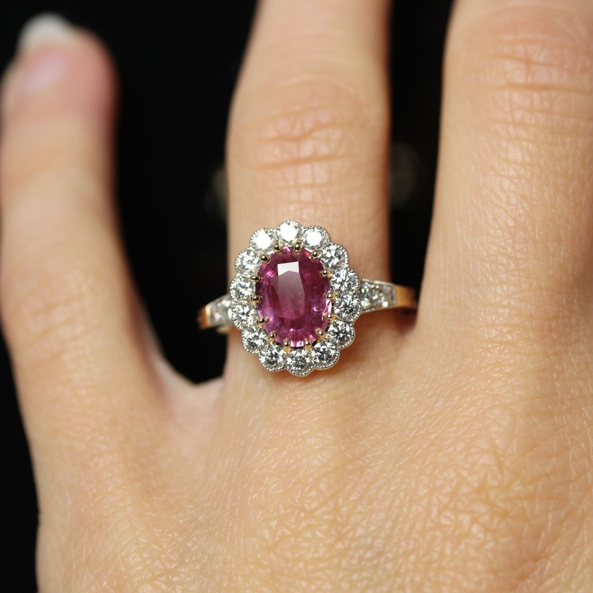 Bague Saphir Rose Diamants En Marguerite-photo-2