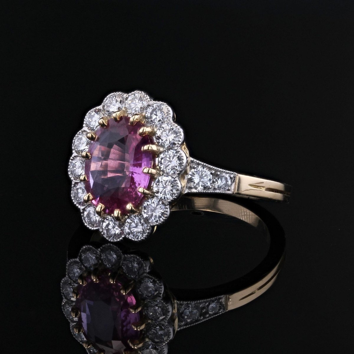 Bague Saphir Rose Diamants En Marguerite-photo-3