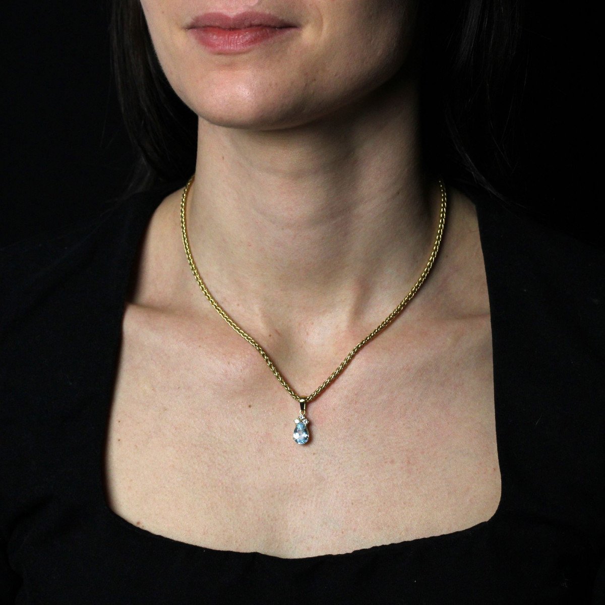 Pendentif Aigue-marine Diamants Or Jaune-photo-2