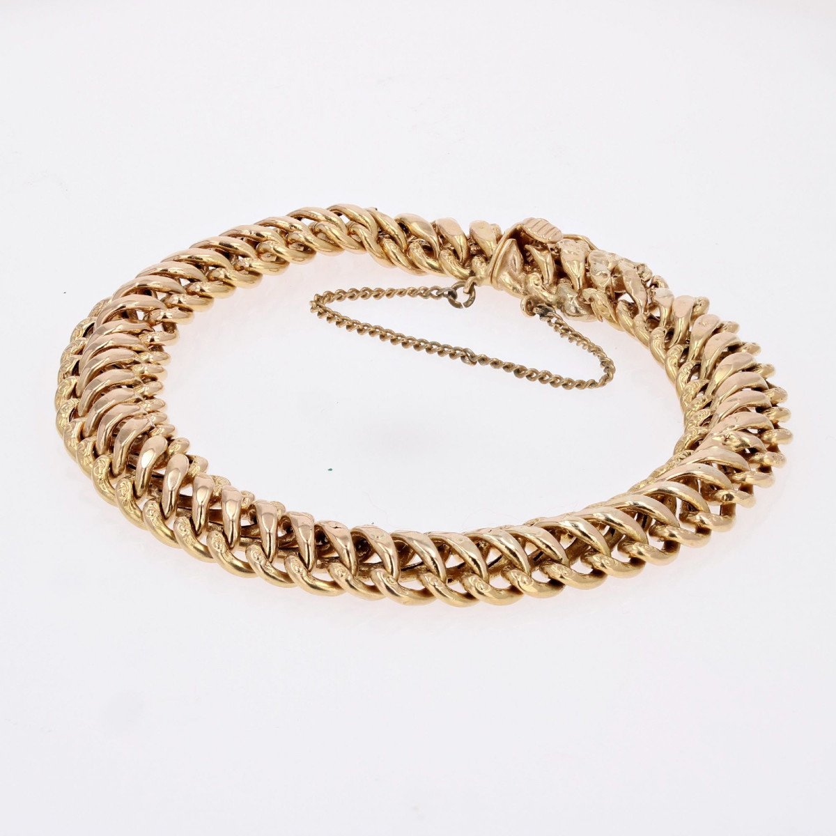 Bracelet Maille Ciselée En Or Rose-photo-1