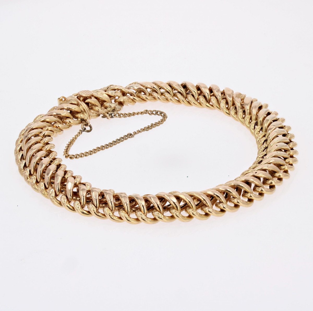 Bracelet Maille Ciselée En Or Rose-photo-4