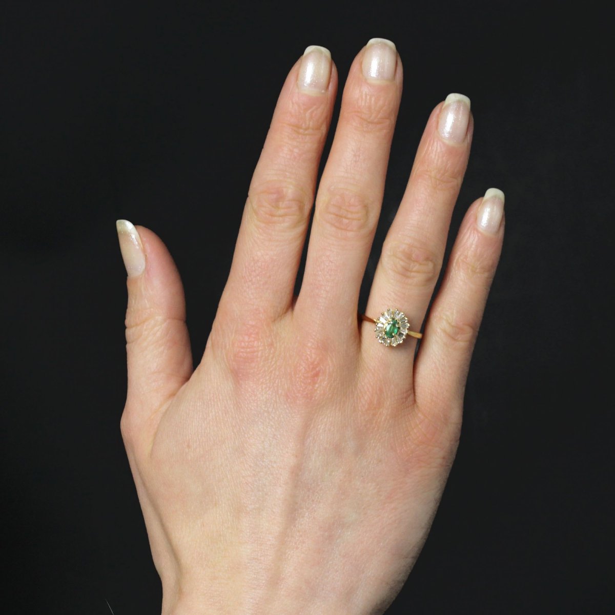 Bague Occasion émeraude Et Diamants Trapèze-photo-2