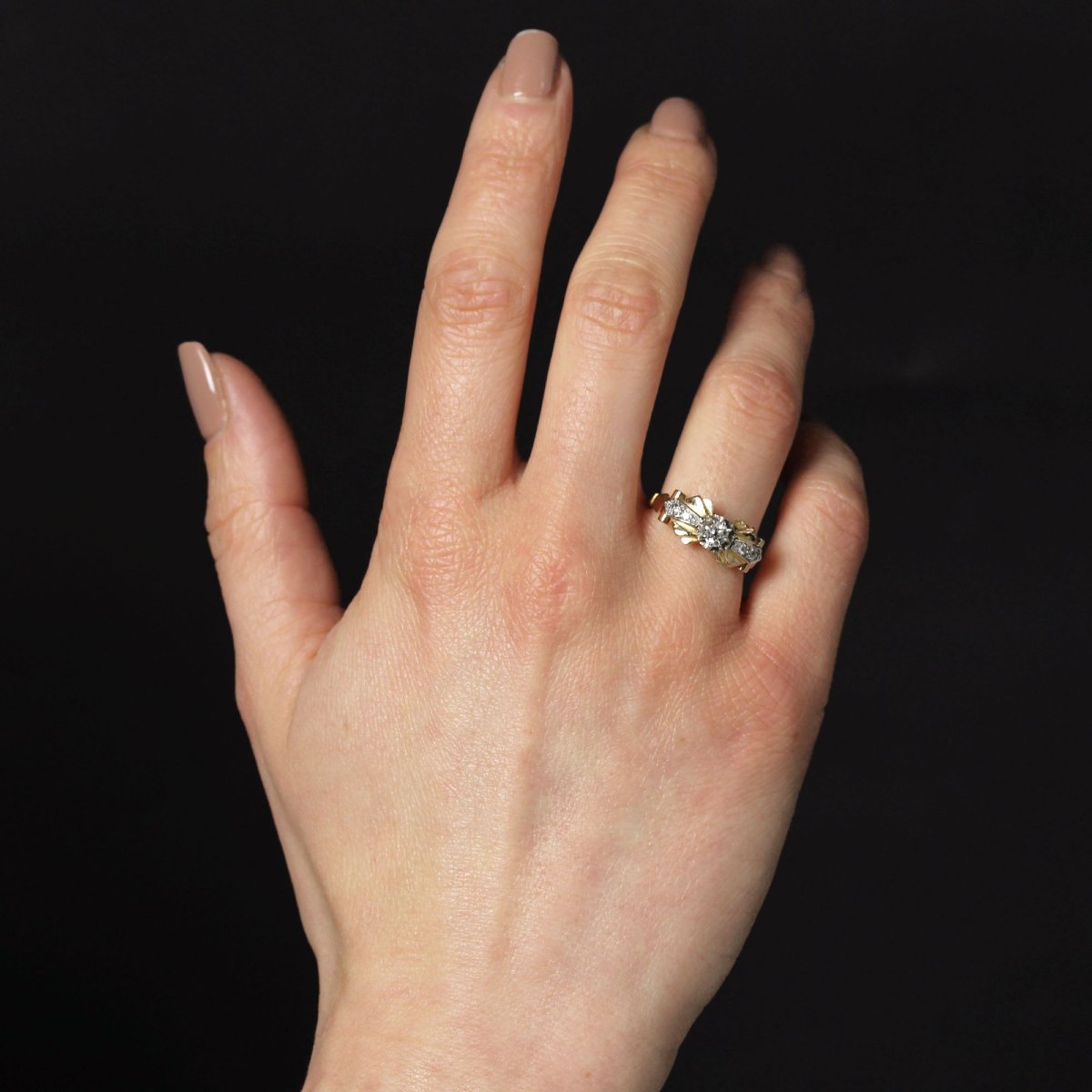 Antique Vintage Rose Gold And Diamond Ring-photo-4
