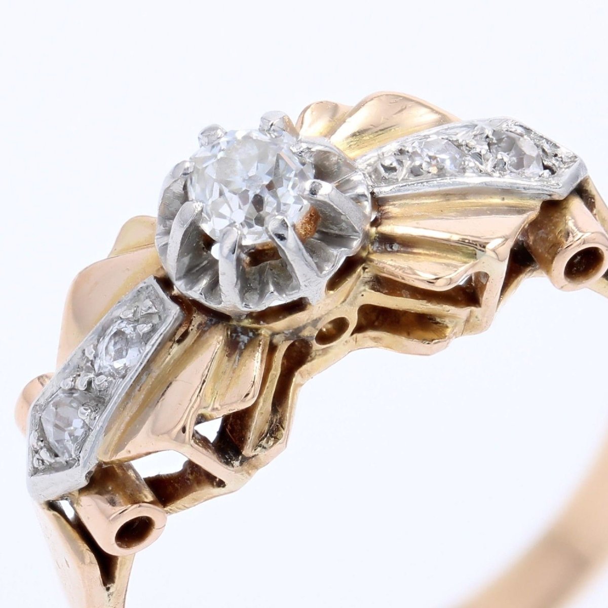 Antique Vintage Rose Gold And Diamond Ring-photo-5
