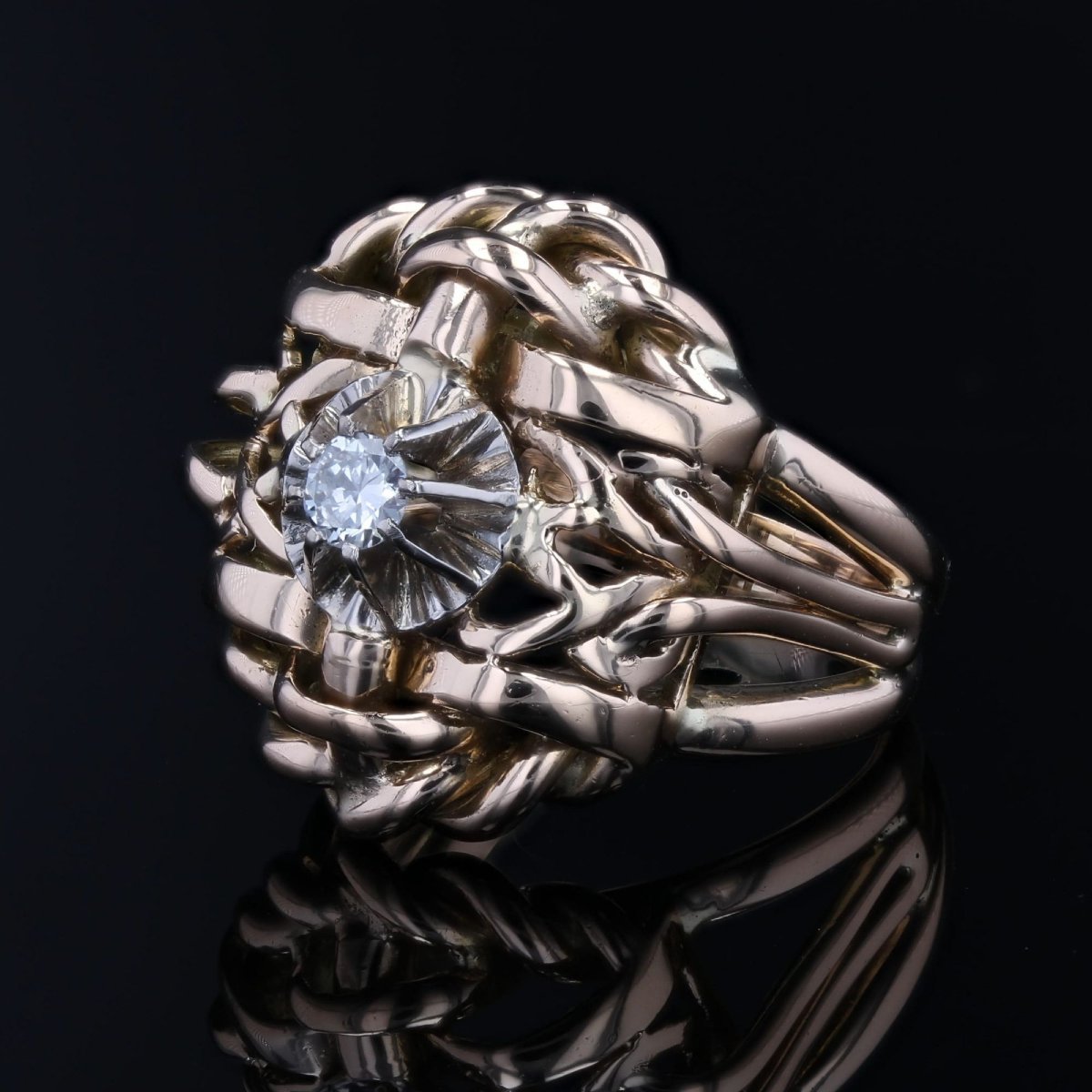 Vintage Gold Intertwined And Diamond Ring-photo-3