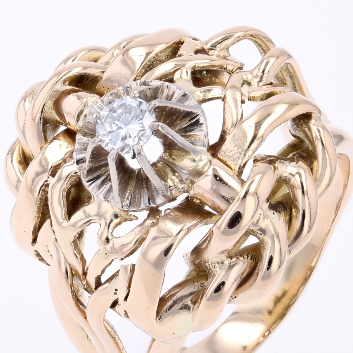 Vintage Gold Intertwined And Diamond Ring-photo-5