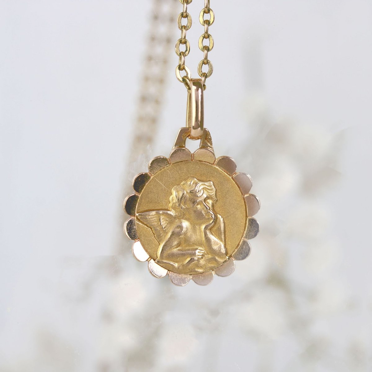 Antique Rose Gold Angel Medal-photo-3