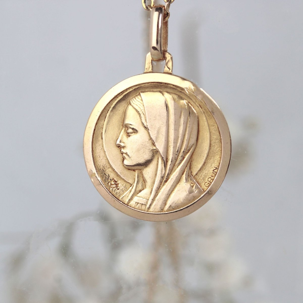 Médaille Vierge Or Rose Signée Grün-photo-3
