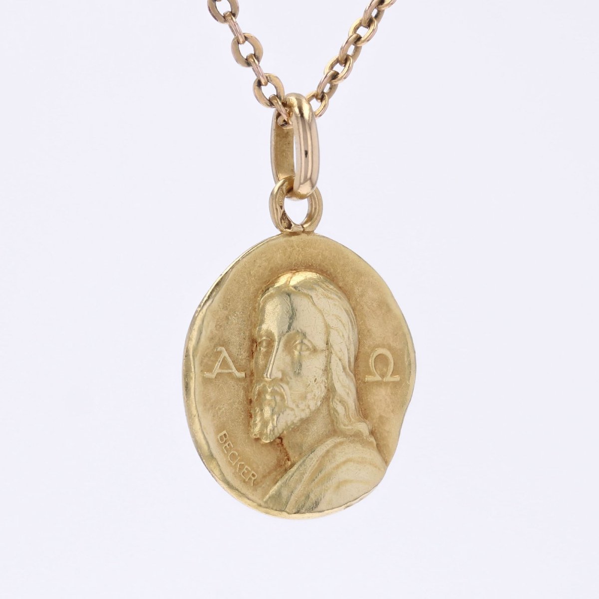 Médaille De Baptême Or Jaune Christ Catacombes Signée Becker-photo-2