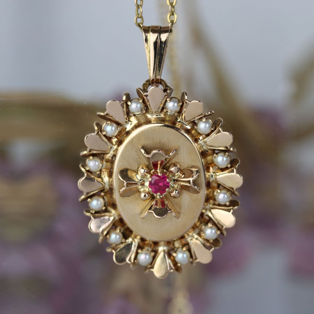 Pendentif Rétro Perles De Culture Rubis De Synthèse-photo-3
