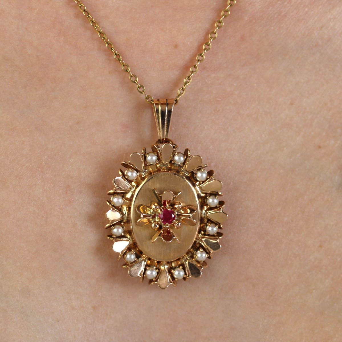 Pendentif Rétro Perles De Culture Rubis De Synthèse-photo-1