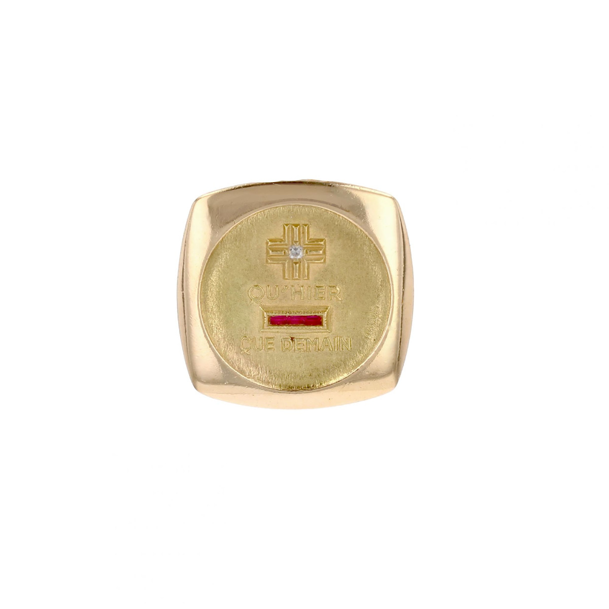 Square Love Medal More Than Yesterday Less Than Tomorrow Yellow Gold Diamond Ruby Augis