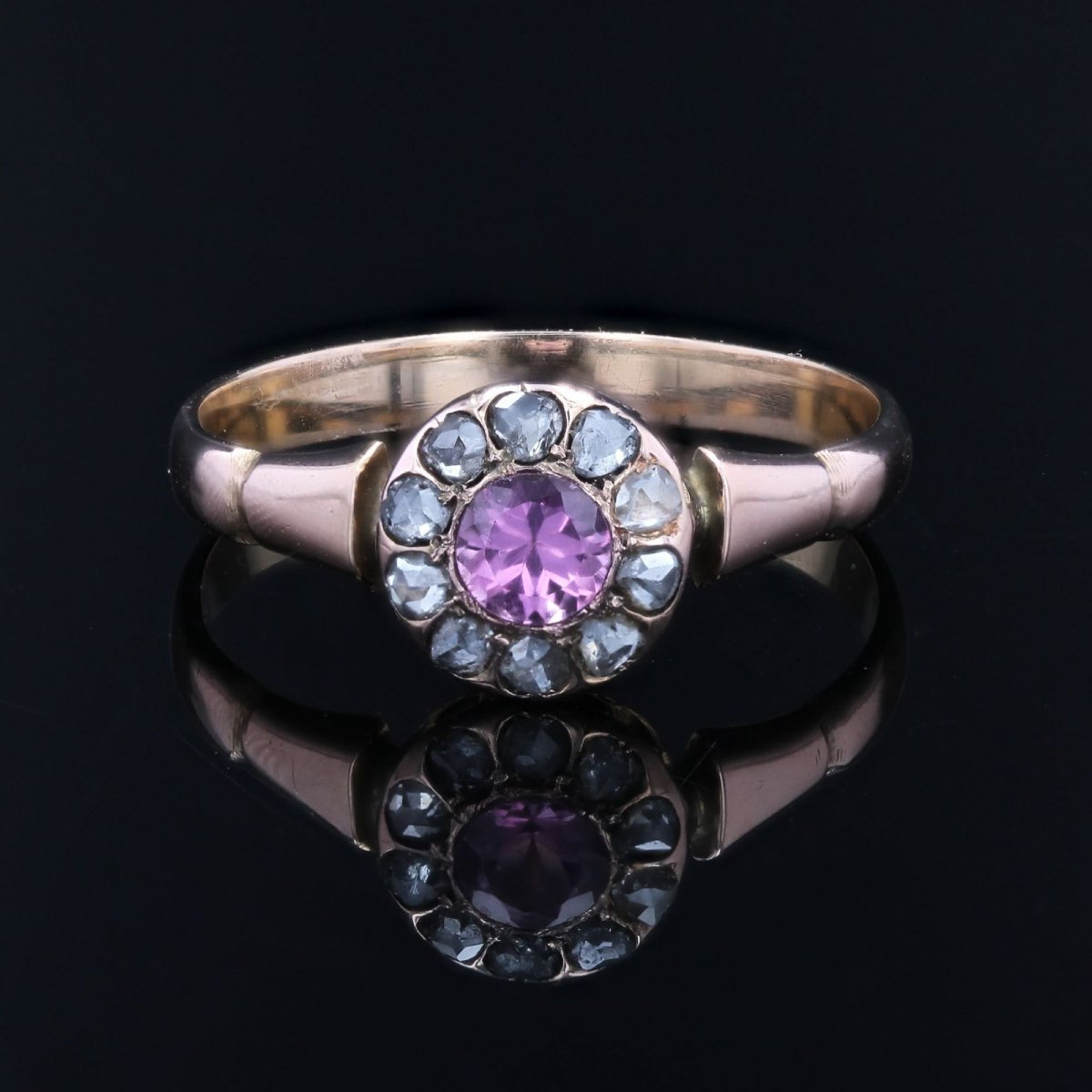 Bague ancienne saphir rose et diamants taillés en rose-photo-1