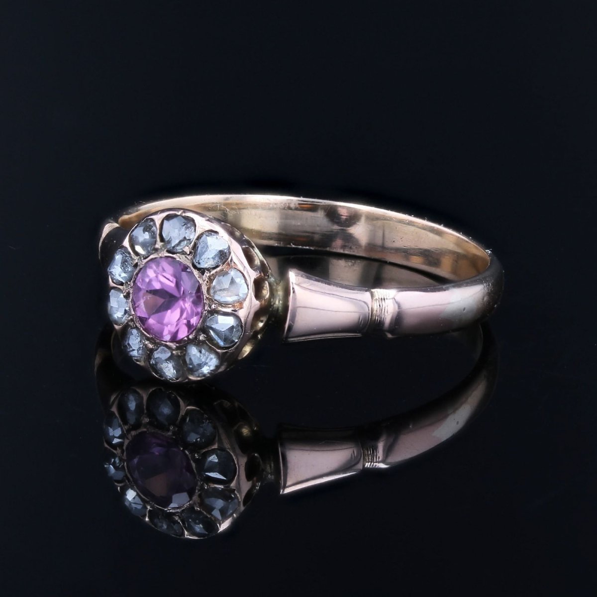 Bague ancienne saphir rose et diamants taillés en rose-photo-3
