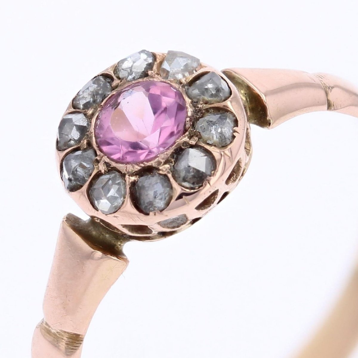 Bague ancienne saphir rose et diamants taillés en rose-photo-5